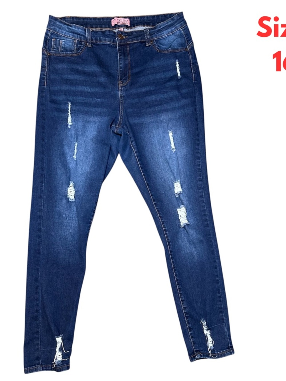 WAX Womens Jeans Distressed Ripped Sz 16  blue high Rise Skinny Stretch #236